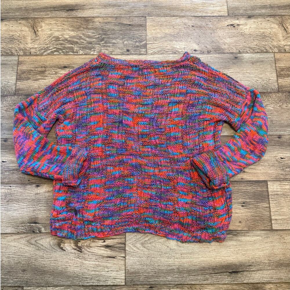 Vintage Hand Knit Abstract Rainbow Oversized Chunky Knit Sweater